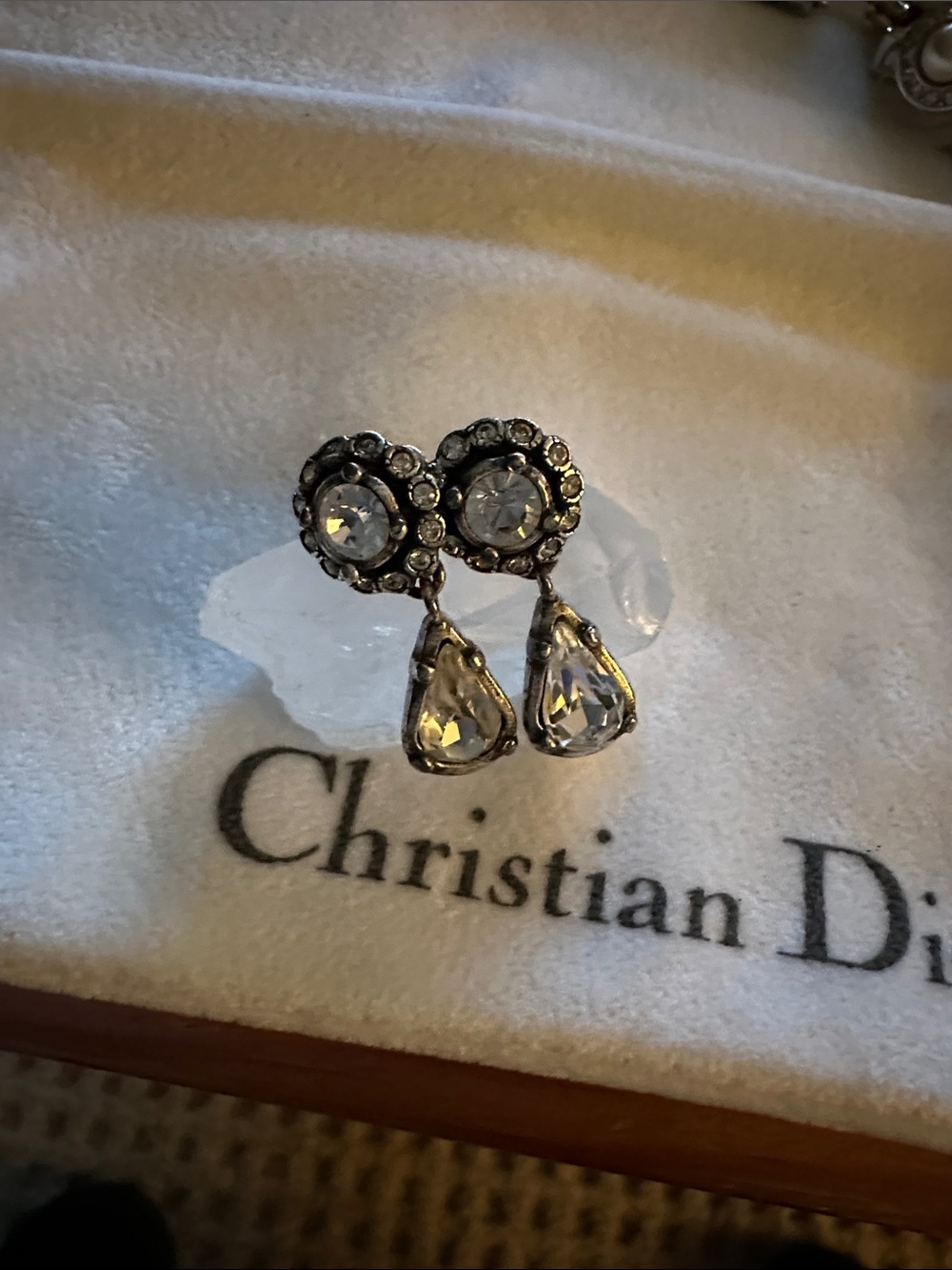 Dior Silver-Tone Clear Crystal Drop Earrings - Picture 2 of 3
